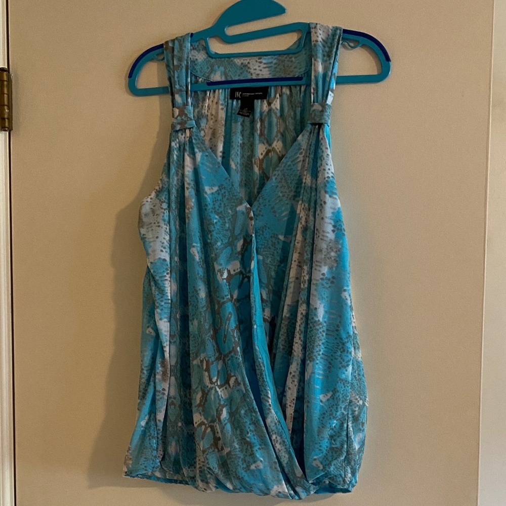 INC Turquoise and Beige Patterned Blouse